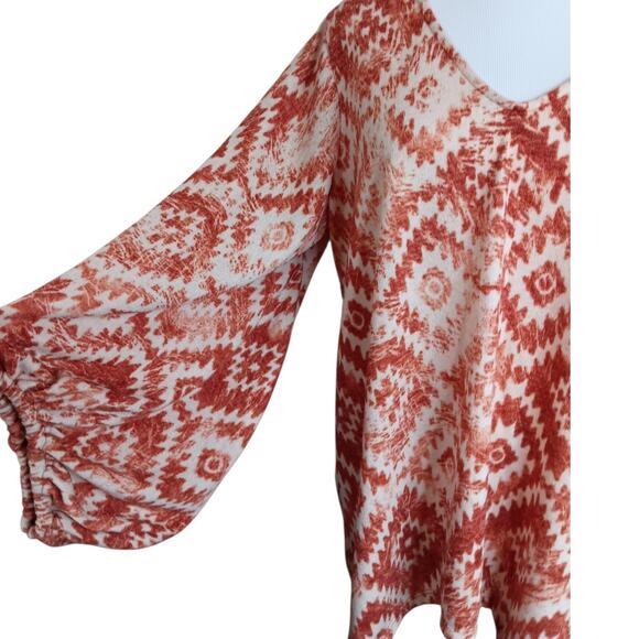 BEESON RIVER Sweater Top Plus 2X Light V-Neck Southwestern Aztec‎ Rust Orange - Picture 7 of 9
